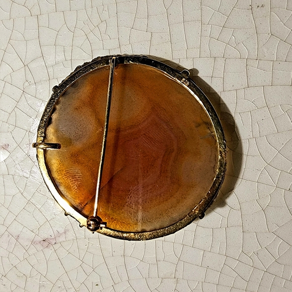 Vintage slice agate semi-precious stone with pearl insets brooch and pendant - Picture 4 of 6